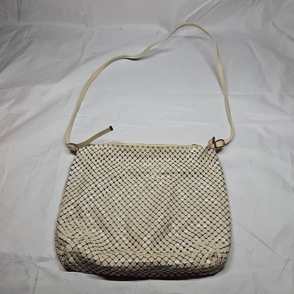Vintage Whiting and Davis metal mesh shoulder bag with strap, zip top